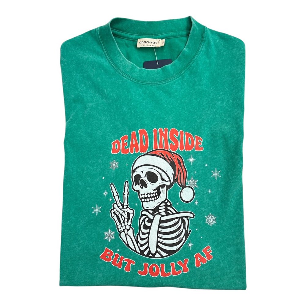 Anna-Kaci Graphic Tee โ โDead Inside But Jolly AFโ (M), Oversized, Stretch / NWT
